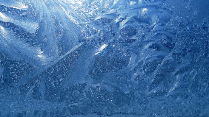 Close-up of frost patterns on a window