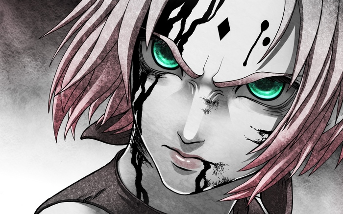 Intense Close-Up of Sakura Haruno with Vivid Green Eyes
