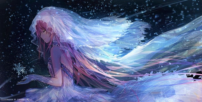 Madoka Kaname in a snowy landscape