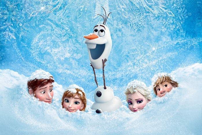 Olaf and friends from Frozen in snow