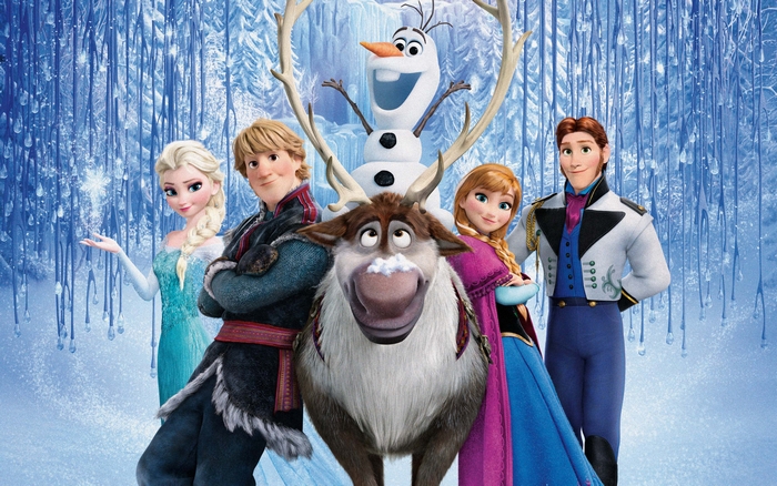 Elsa, Kristoff, Anna, Olaf, and Sven from Frozen