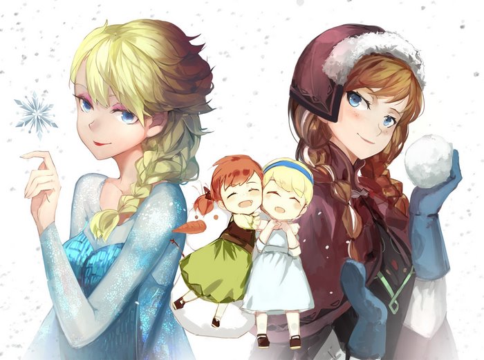 Elsa and Anna from Frozen with chibi versions