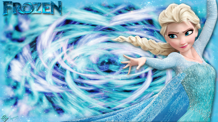 Elsa from Frozen with swirling ice background