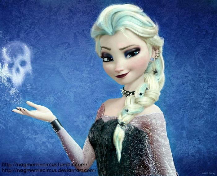 Elsa from Frozen with spiders and skull