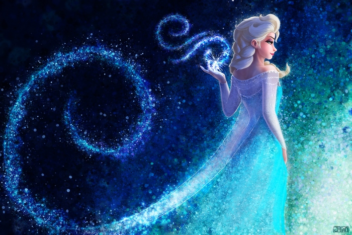 Elsa Creating Magic with Snowflakes in Blue Glow