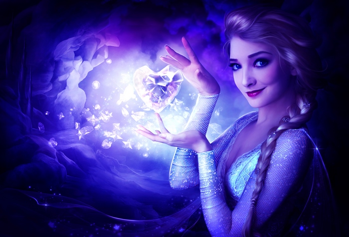 Elsa from Frozen holding a heart-shaped diamond