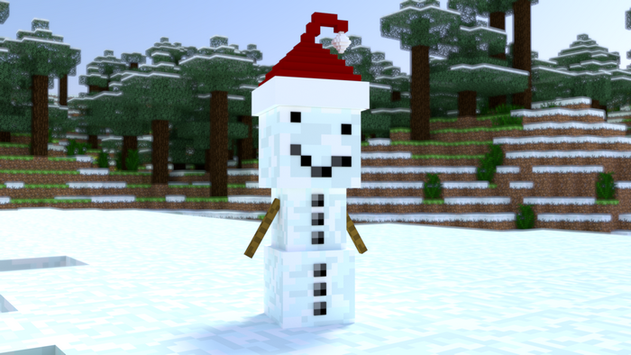 Snowman with Santa hat in a snowy forest