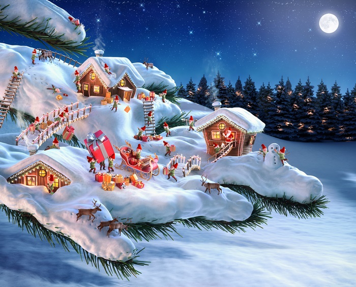 Santa's Workshop with Elves and Reindeer