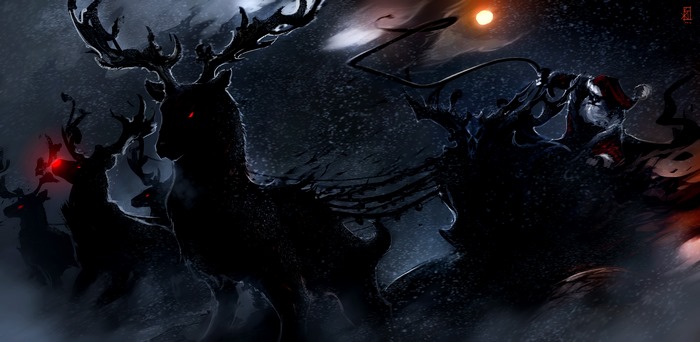 Dark Santa Claus with Reindeer