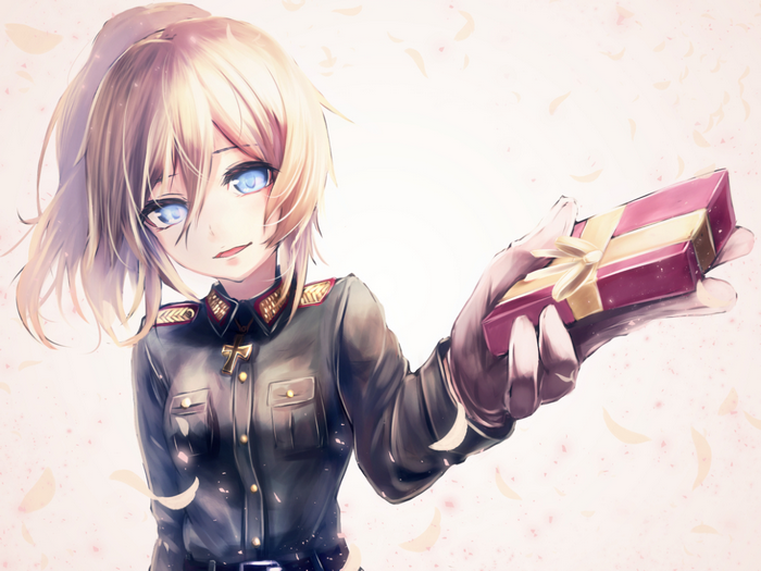 Tanya Degurechaff holding a gift