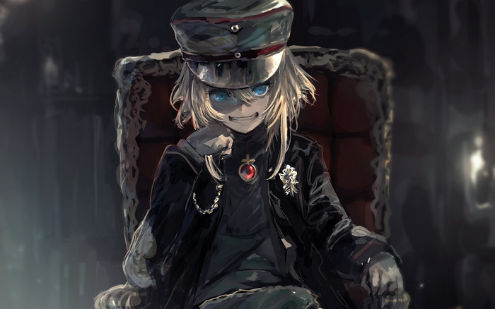 Tanya Degurechaff sitting on a throne