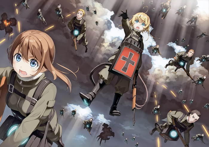 Tanya Degurechaff and soldiers in aerial combat