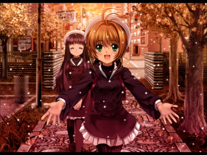Sakura Kinomoto and friend walking in autumn