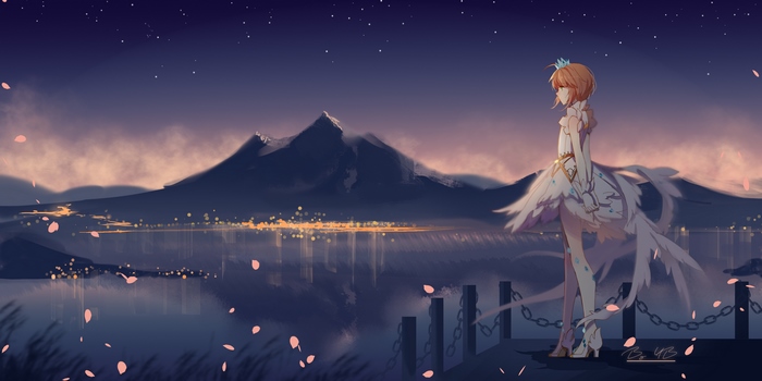 Sakura Kinomoto by Serene Lake with Mountains