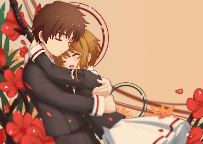 Sakura Kinomoto hugging Syaoran Li