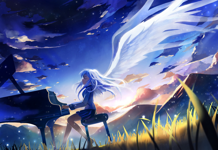 Kanade Tachibana playing piano with wings