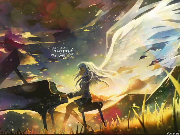 Kanade Tachibana playing piano with angel wings