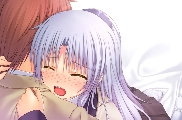 Kanade Tachibana hugging a man