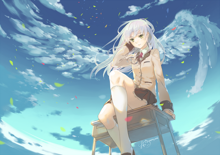 Kanade Tachibana from Angel Beats! sitting on a desk