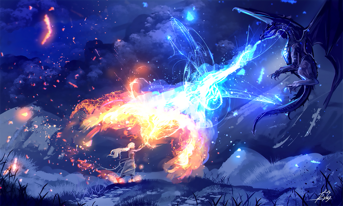 Daenerys Targaryen fighting a dragon