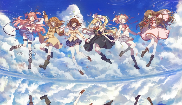 Group of girls dancing in the sky