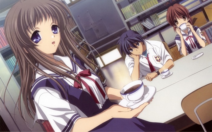 Nagisa Furukawa and friends in a library