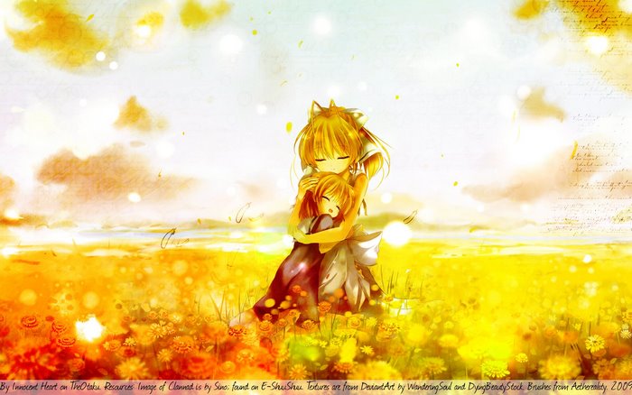 Two girls hugging in a field of flowers
