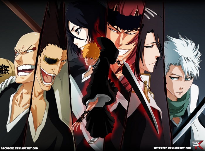 Bleach characters Ichigo, Tōshirō Hitsugaya, and others