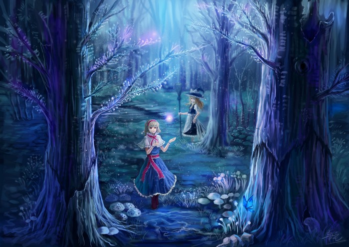 Marisa Kirisame in a magical forest