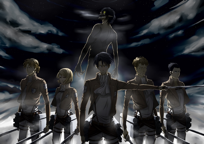 Levi Ackerman and Survey Corps Under Night Sky