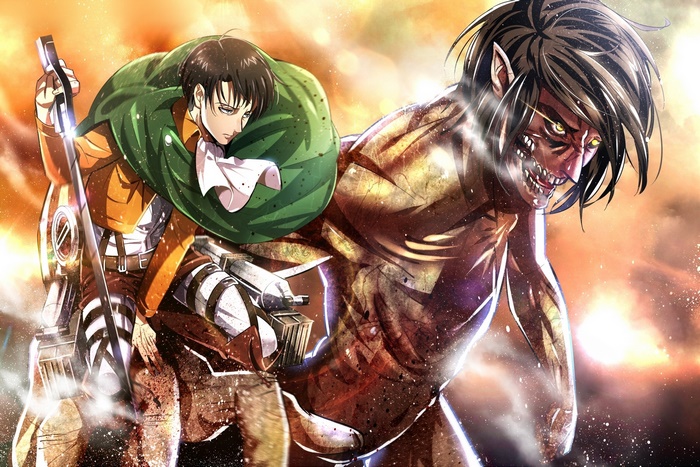 Levi Ackerman and Attack Titan from Attack on Titan