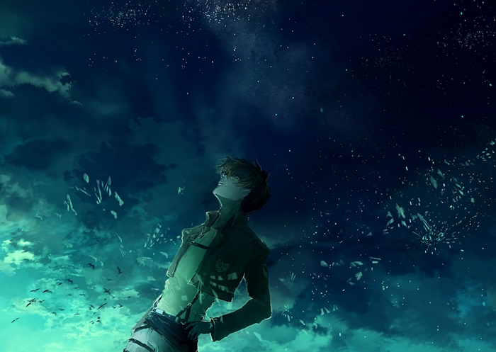 Levi Ackerman from Attack on Titan under the stars