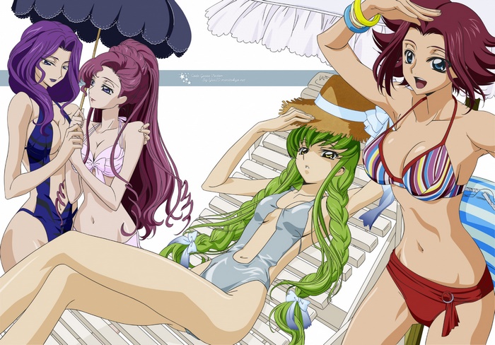 C.C. and friends from Code Geass at the beach