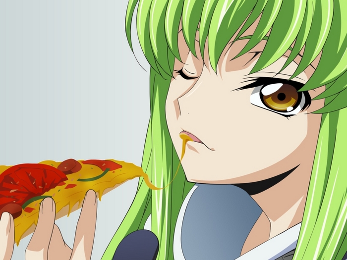 C.C. eating pizza from Code Geass
