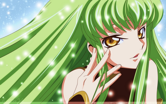C.C. from Code Geass with Flowing Green Hair