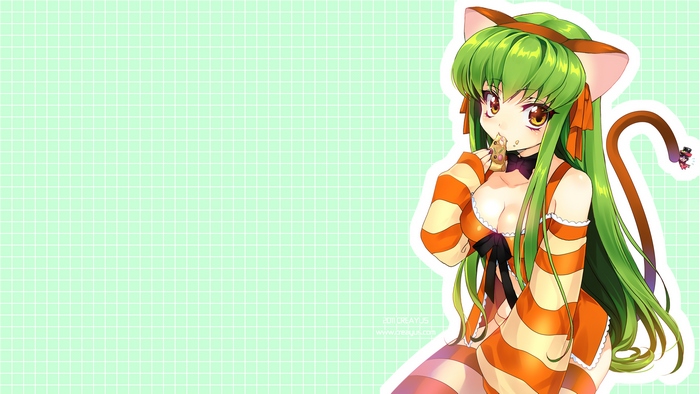 C.C. from Code Geass eating pizza