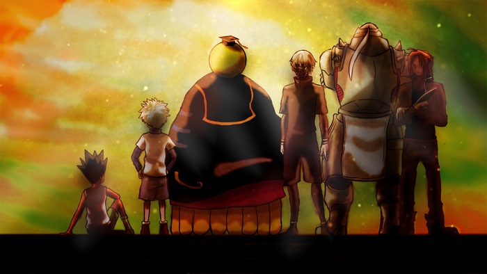 Koro-sensei and characters from Hunter x Hunter and Fullmetal Alchemist