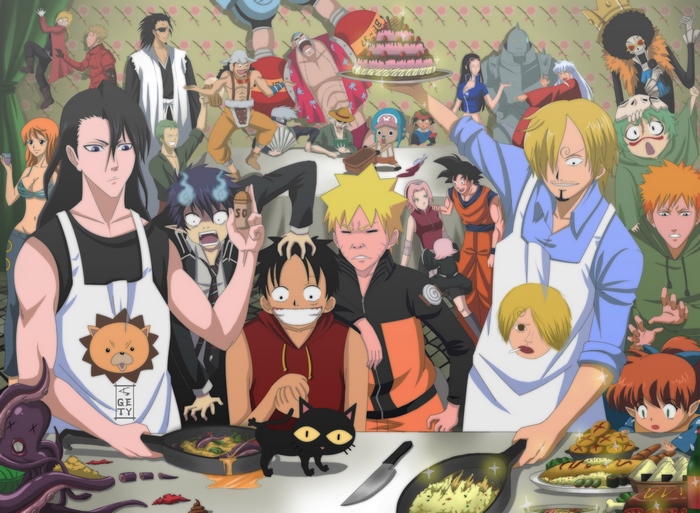 Anime characters cooking together