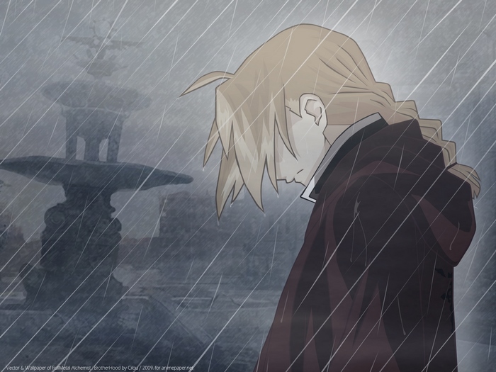 Edward Elric from Fullmetal Alchemist in the rain