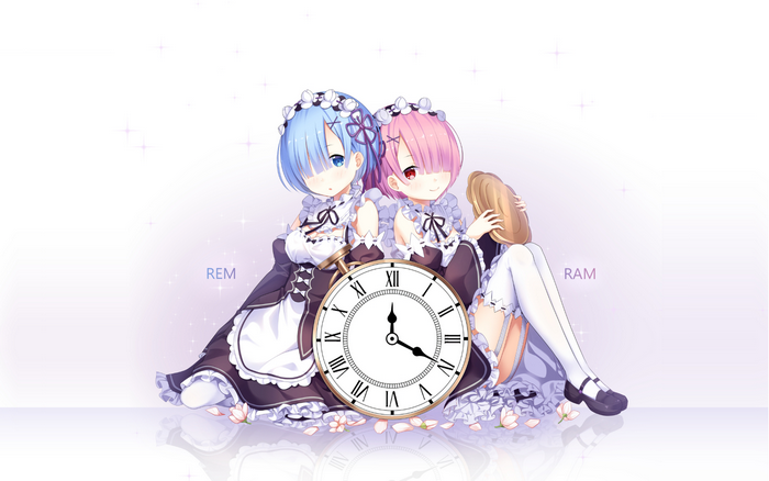 Rem and Ram from Re:Zero with a clock