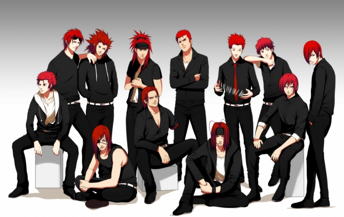Group of men with red hair in black outfits