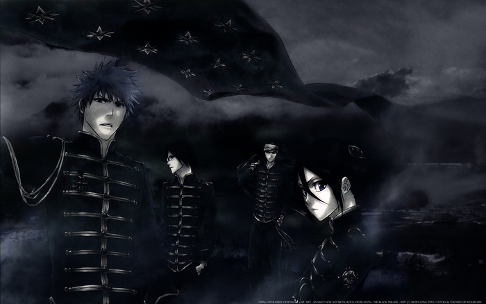 Ichigo, Renji, Rukia, and Byakuya from Bleach