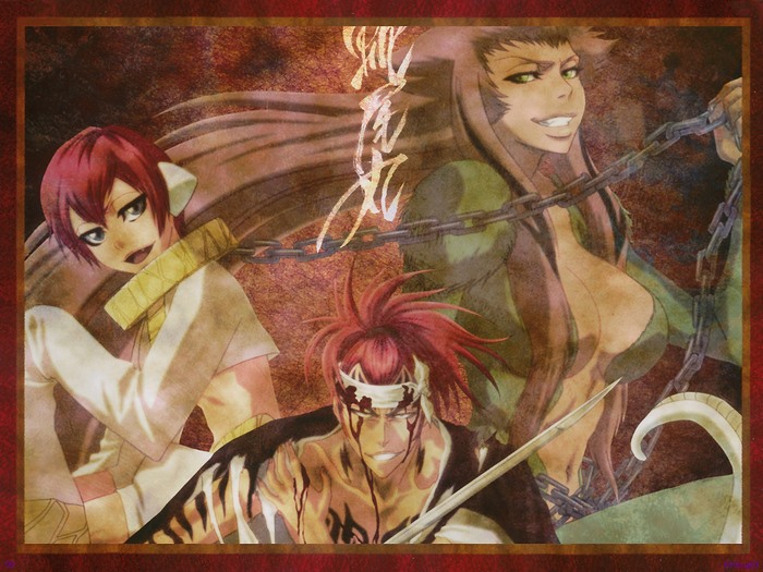 Renji Abarai and two women from Bleach