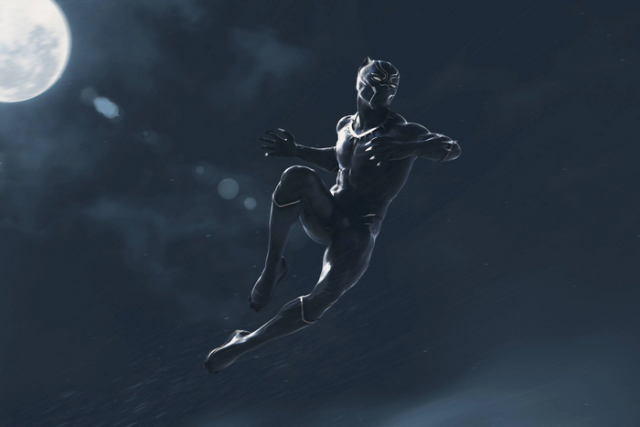 Black Panther from Marvel Comics in mid-air