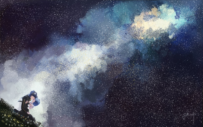 Subaru Natsuki under the starry sky