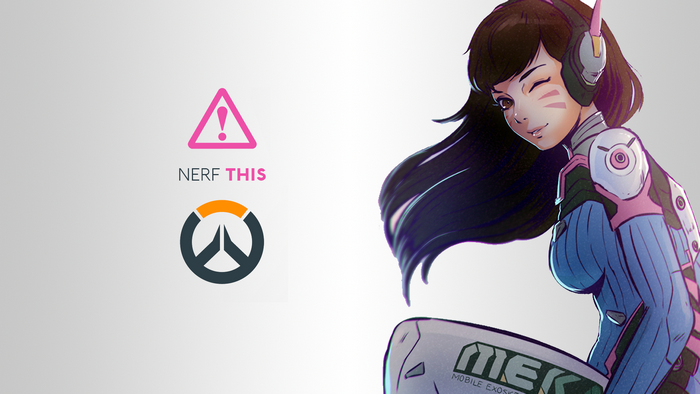 D.Va from Overwatch with warning sign
