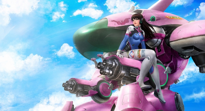 D.Va from Overwatch sitting on her mech
