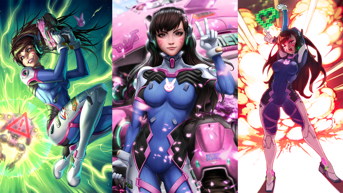 D.Va from Overwatch in three different poses