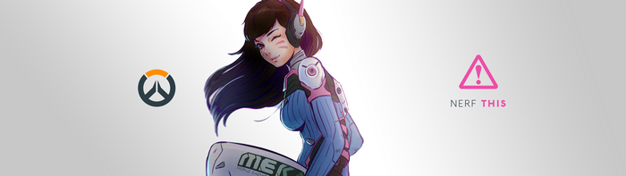 D.Va from Overwatch with "Nerf This" logo