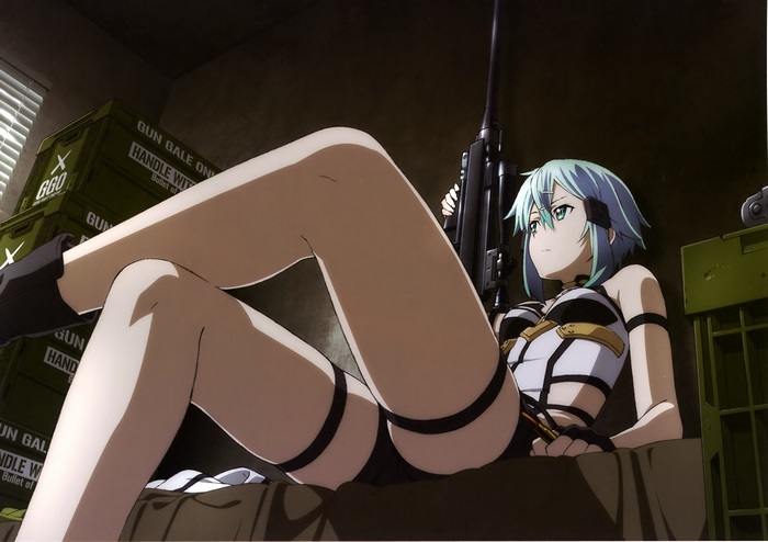 Sinon from Sword Art Online with a sniper rifle